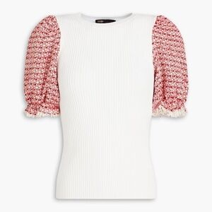 NWOT MAJE White and Red Puff Sleeve Top Size 3 (US Large)